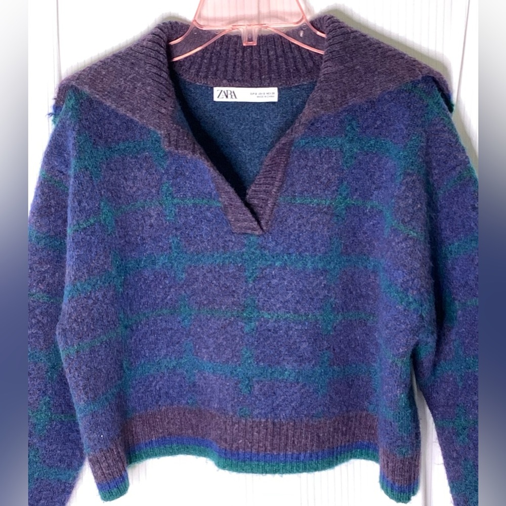 Zara Multicolored Collared Oversized Cropped Purple Blue Green Size Small - Picture 3 of 8